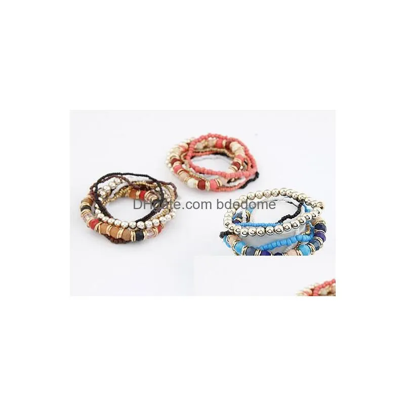 Bohemia Style Women Bracelet Mti-Layer Mash Up Beaded Stretch For Girl Nice Gift 6 Color Wholesale Ship Drop Delivery Dhywz
