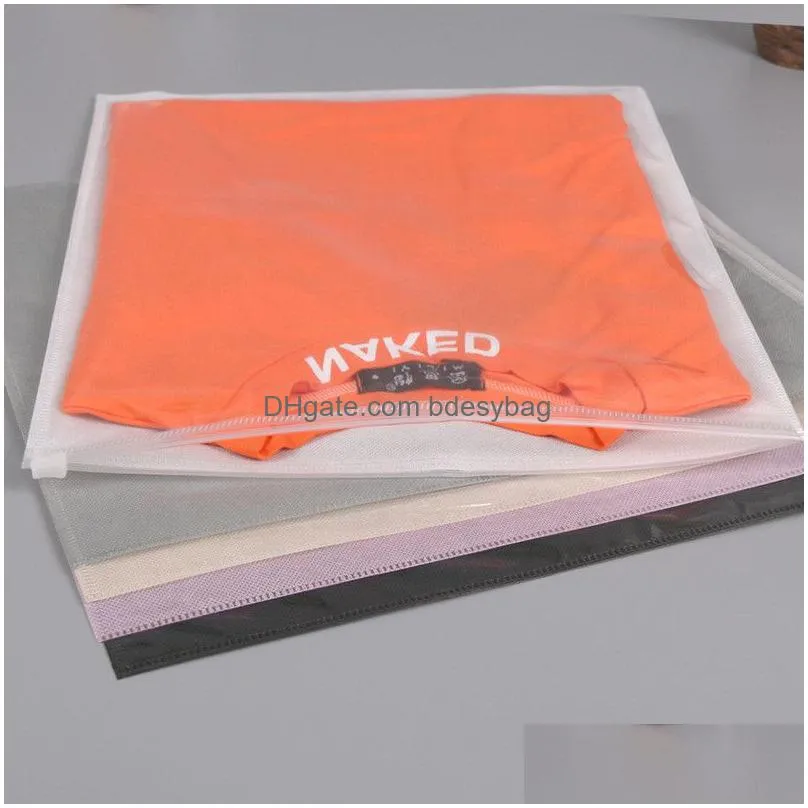 non-woven plastic clothing bag t-shirt pouch reclosable clear plastic clothes packaging bags travel storage costume bags