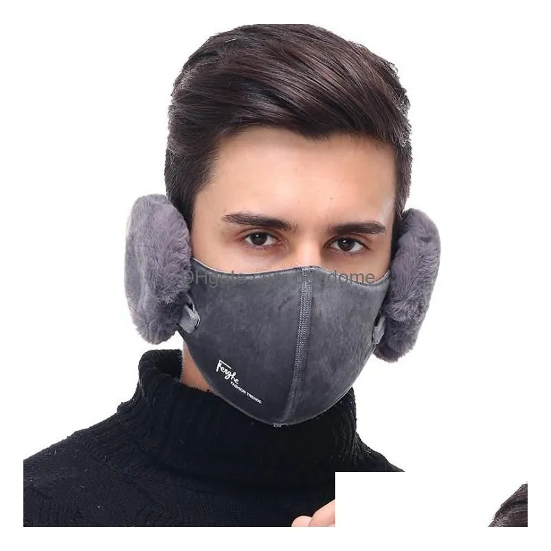 Adt 2 In 1 Winter Warm Mask Face Removable Er Earmuff Windproof Protective Thick Mouth Masks Mouth-Muffle Earflap Drop Delivery Dhup1