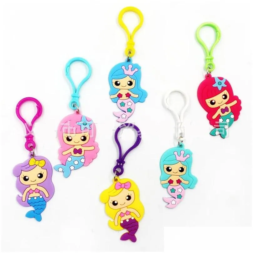 mermaid key chains pvc keychain pvc cartoon cute keyring for women girls kids charm key ring accessories