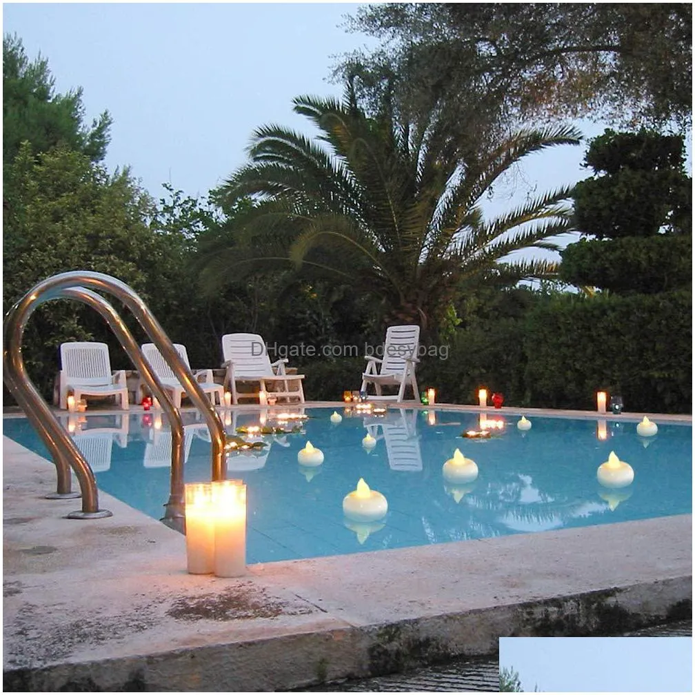 pack of 6 flickering flameless waterproof candles lamp floating on water led plastic battery operated tea lights for pool spa