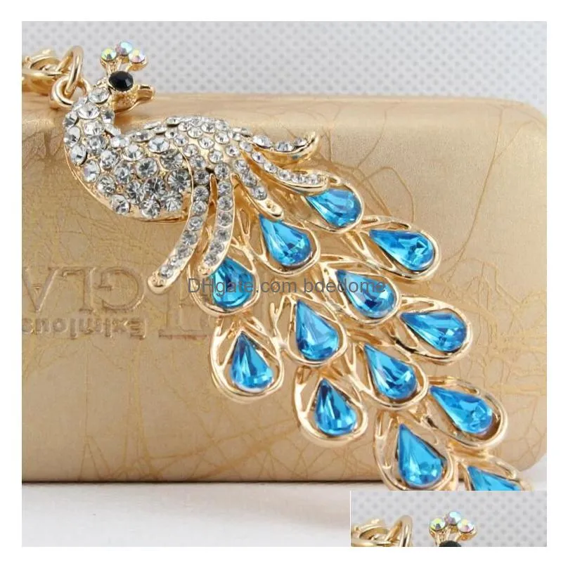 Exquisite Peacock Shape Key Ring Colorf Rhinestone Chain Metal Handbag Pendant Nice Gift Drop Delivery Dhdbz