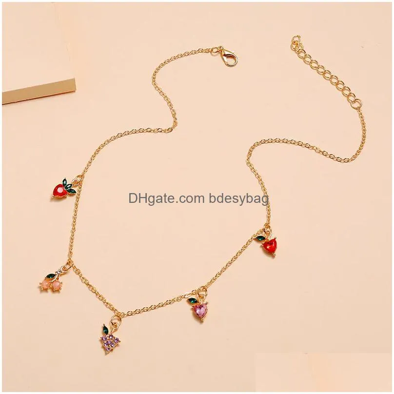 sweet pendants women fashion crystal  cherry grape fruits necklace exquisite gold chain necklace jewelry gifts