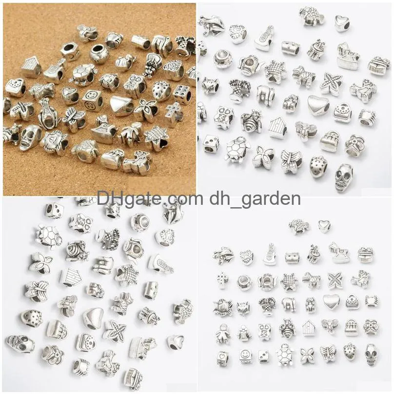 Metals Mix 40 Style Antique Sier Plated Alloy Big Hole Charms Spacer Beads Fit Bracelet Diy Jewelry Necklaces Pendants Drop Dhgarden Dhv82
