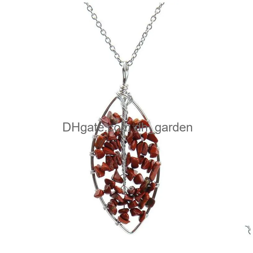 Pendant Necklaces Handmade Crystal Gravel Tree Of Life Leafs Shape Necklace Natural Rock Fortune Healthy Reiki Choker For Lo Dhgarden Dhmbr