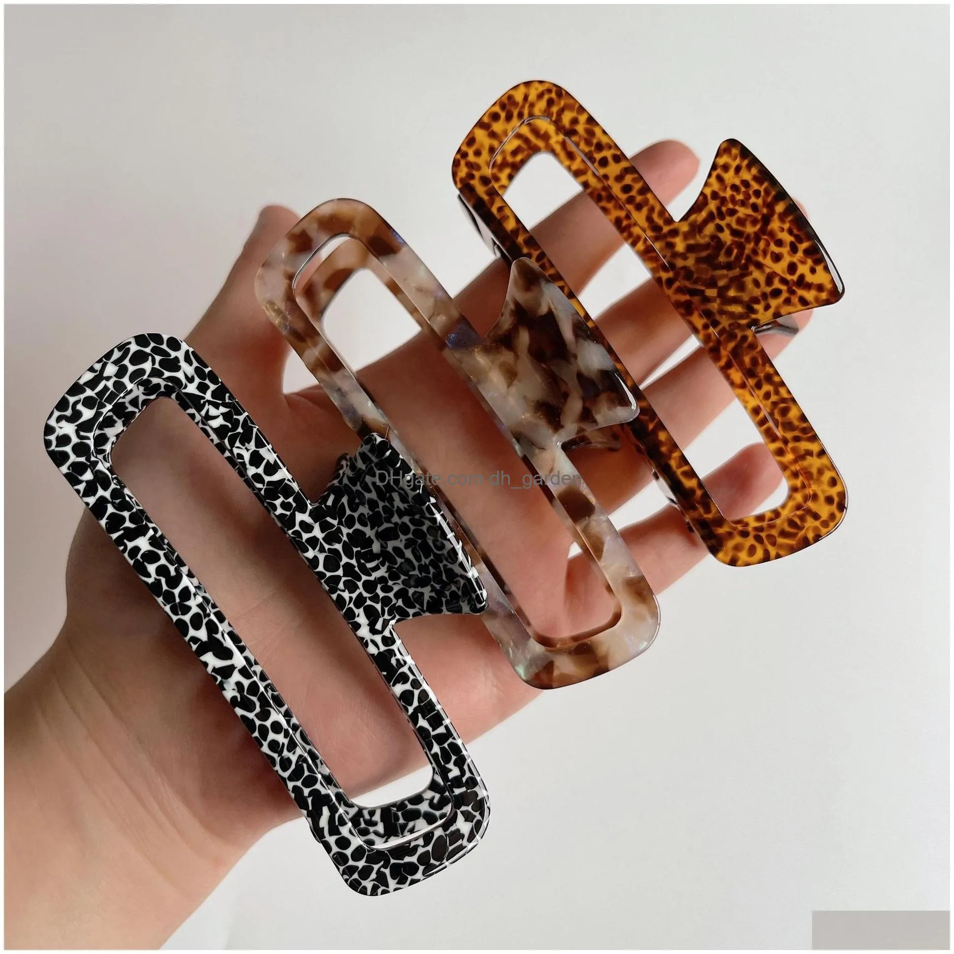 Hair Clips & Barrettes New Arrived Retro Simple Rectangar Hollow Out Shark Clip Acetate Leopard Print Hair Claw For Drop Del Dhgarden Dhwp9