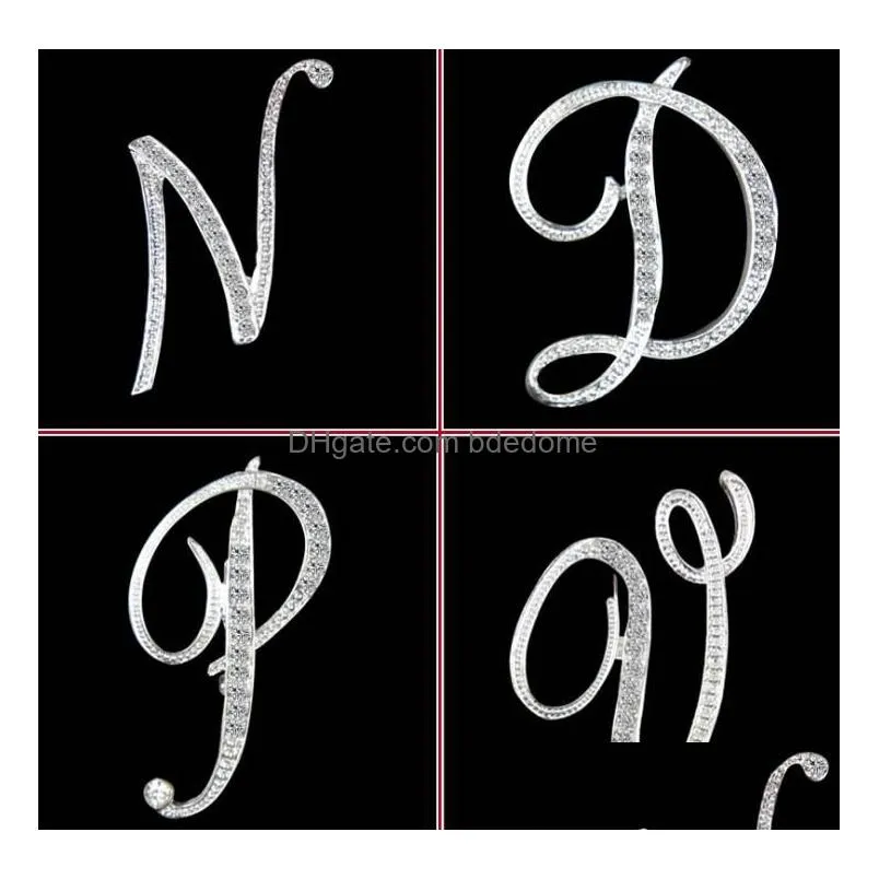 A To Z 26Pcs English Letters Design Brooches Letter Pins Personality With Crystal Jewelry Ornament Drop Delivery Dhnbv