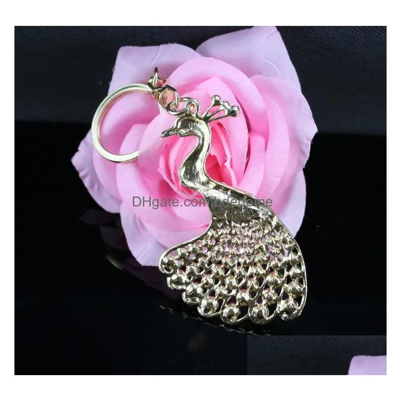 Attractive Design Peacock Shape Key Ring Colorf Rhinestone Chain Metal Handbag Pendant Nice Souvenir Gift Drop Delivery Dh4H2