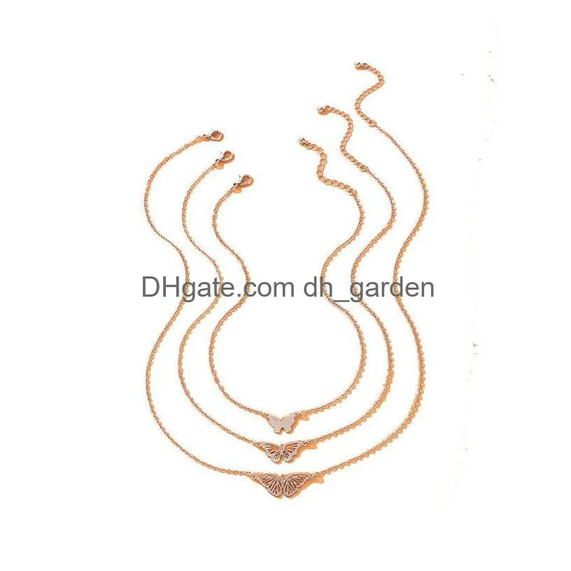 Chokers Ins Butterfly Pendant Neckalce For Women Charms Alloy Mtilayer Clavicle Chain Party Jewelry Collar 3Pcs/Sets Drop De Dhgarden Dh9C4