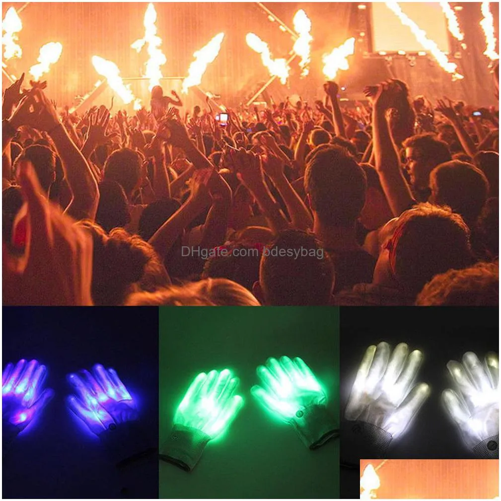 1pair led light up hand finger event gloves halloween christmas costume dance halloween decor festival accessory