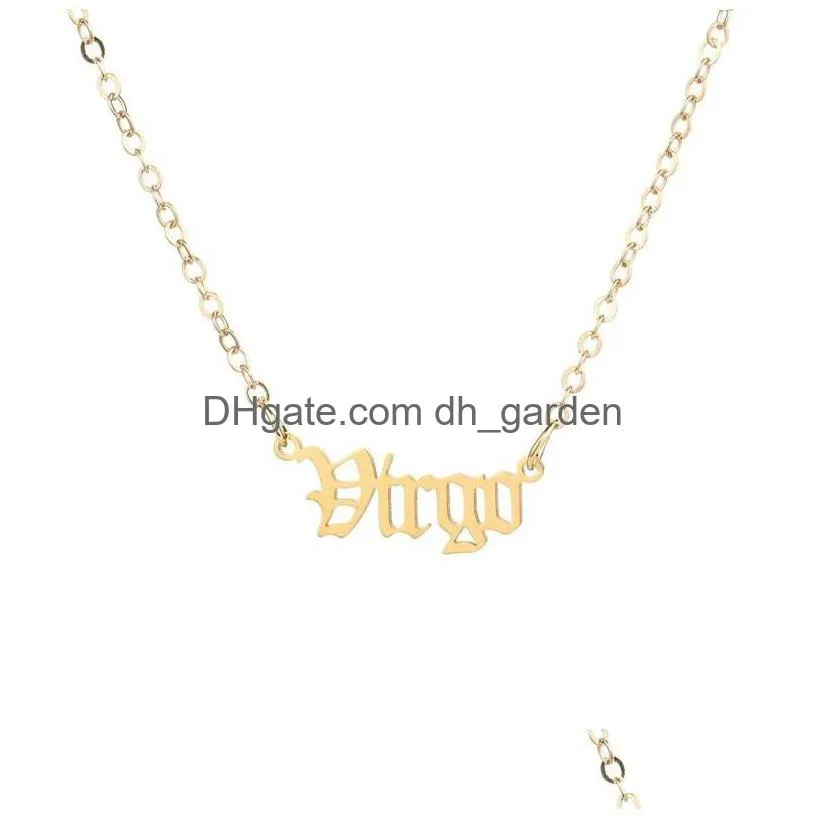 Pendant Necklaces Women 12 Letters Twee Constellations Pendant Necklace Gold And Steel 2 Colors Men Stainless Zodiac Drop De Dhgarden Dhizo