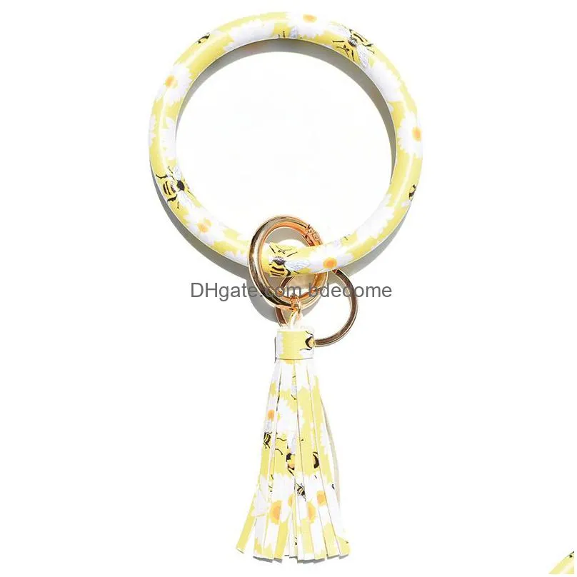 90 Styles Fashion Mtiple Sun Flower/Flag Pattern Key Chain Leather Wrap Tassels Bracelets Keychain Wristlet Bracelet Tassel Keychains Dhpuc