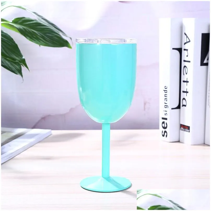 Wine Glasses 10Oz Wine Tumbler Stainless Steel Glass Goblet Double Walled Vacuum Insated Unbreakable Cup Drinkware Sea Drop Delivery H Dhche