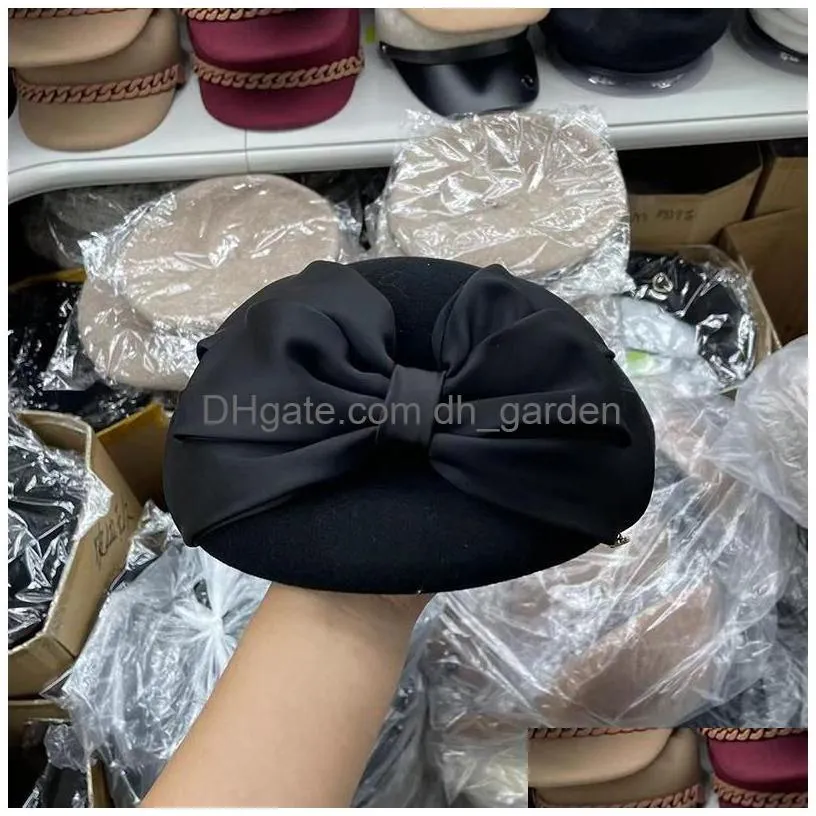 Berets Berets Autumn Winter Bowknot Shaped Mushroom Grace Wool Felt Formal Lady Beret Hat Women Leisure Painter Drop Deliver Dhgarden Dhwjh