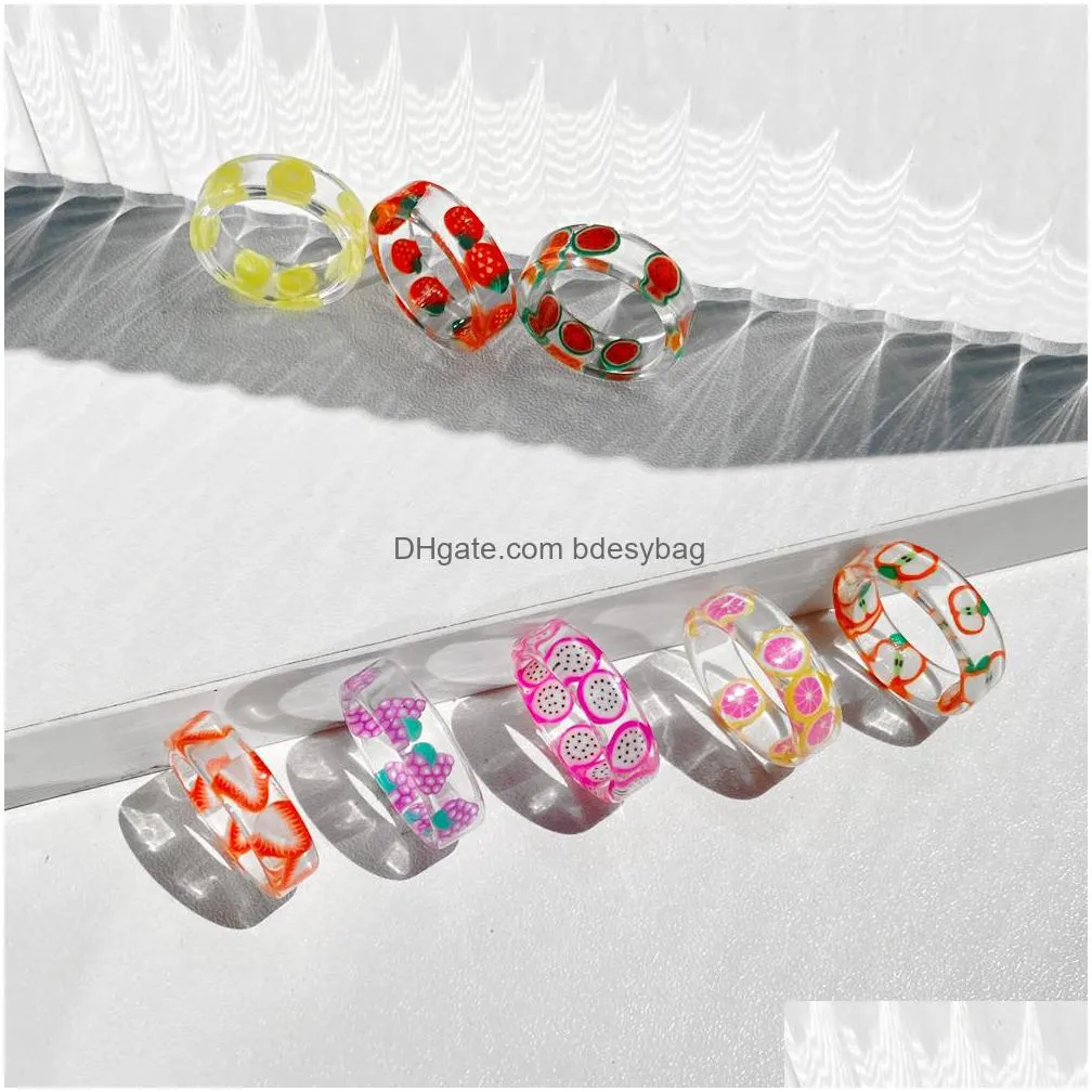 knuckle ring female beads creative personality summer fruit resin ring