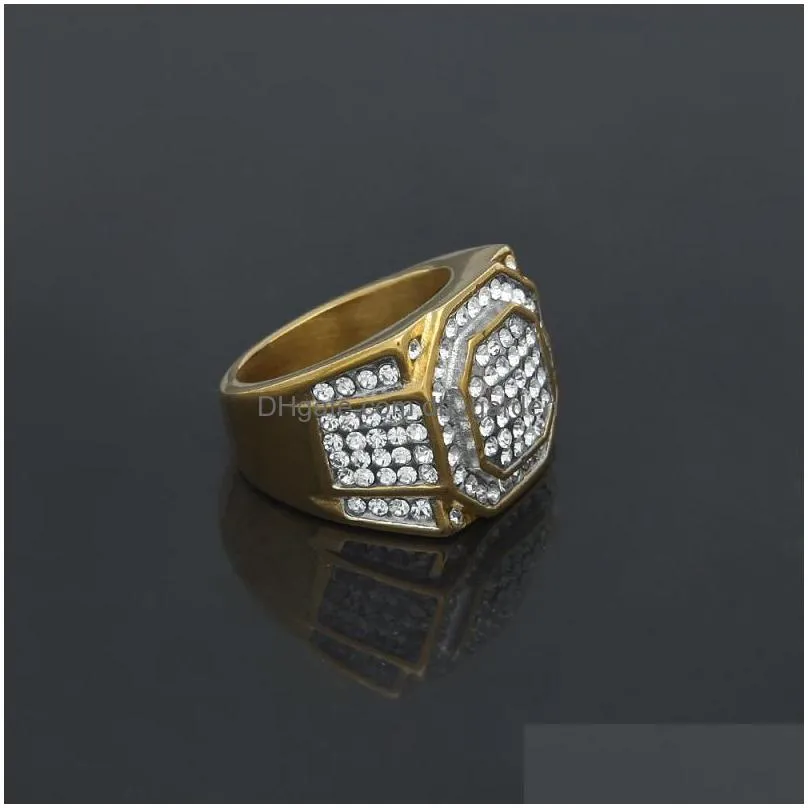 mens hip hop stones rings jewelry gold plated diamond large stainles steel ring for men