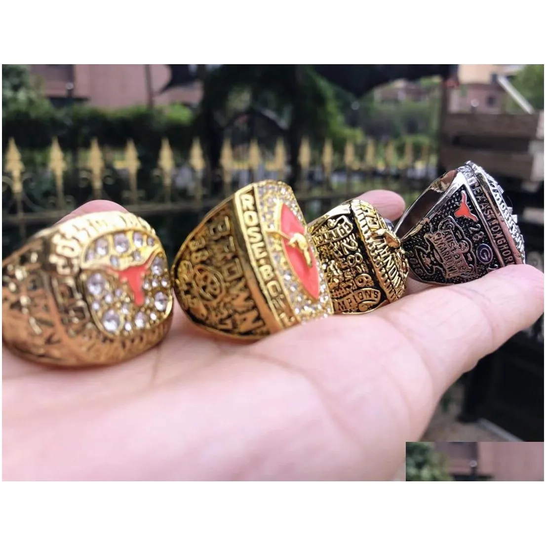 4pcs texas longhorn rose bowl sec team champions championship ring with wooden box men fan gift 2020 wholesale drop shipping