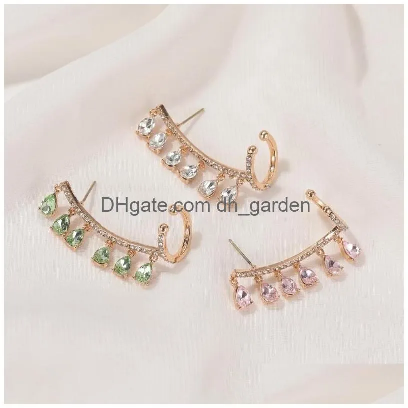 Stud Stud Water Drop Tassel Earrings With Ear Clip Crystal Zircon For Women Earing Jewelry Earings Kolczyki Drop Delivery Jew Dhgarden Dhm1G