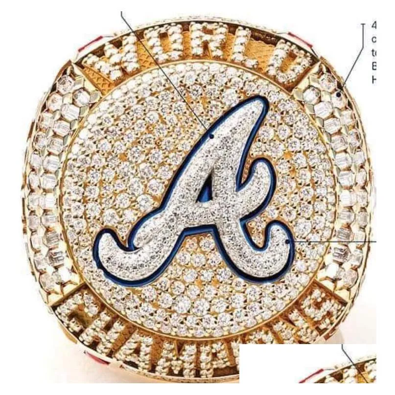 6 player name 2021 2022 world series baseball team championship ring man soler albies fried swanson souvenir men fan gift wholesale champions gift size