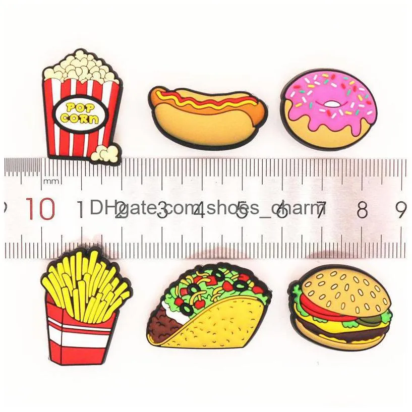 hamburg popcorn donuts shoe charms decorations novelty chips pvc shoes accessories fit croc jibz xmas kids gifts