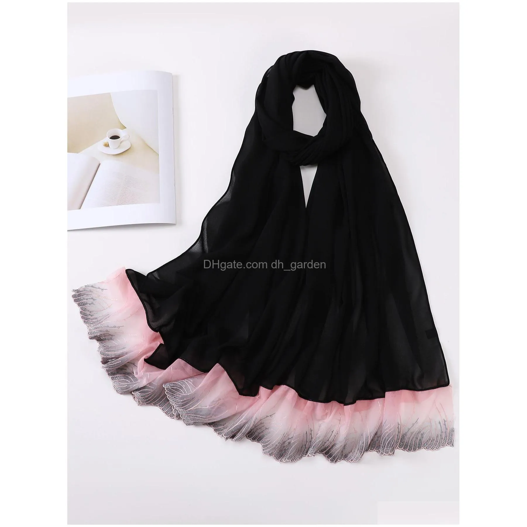 Scarves 2022 New Hijab Scarf For Muslim Women With Wave Lace Plain Islam Jersey Hijabs Lady Turban Headscarf Large Size Head Dhgarden Dh9Bg