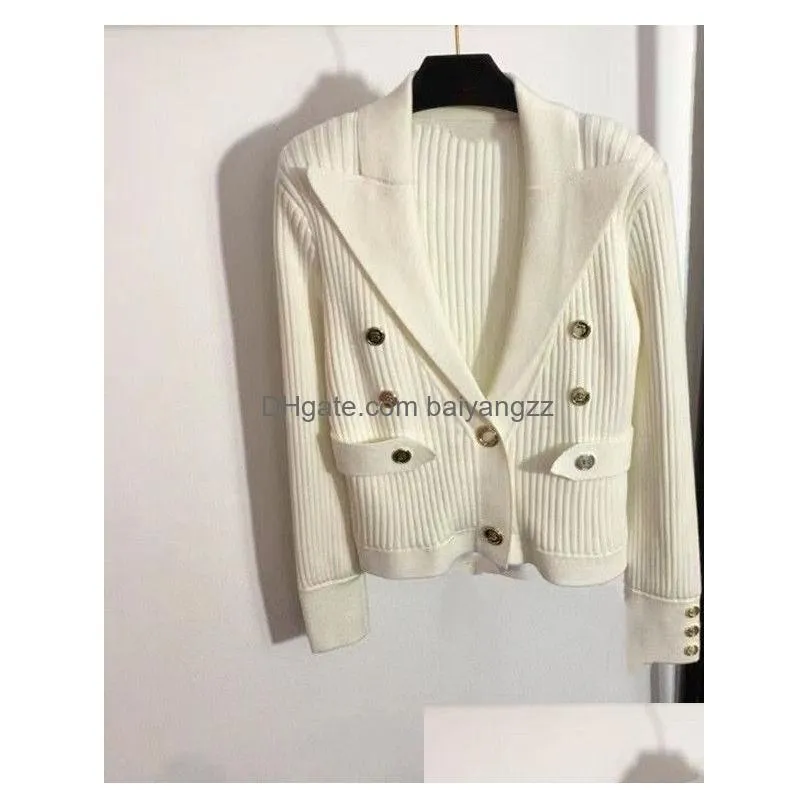  women knitted jackets v neck double breasted knit sweater coats with gold buttons fashion slim outerwear runway jacket