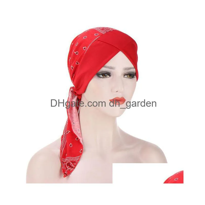 Beanie/Skull Caps 2022 New Women Muslim Fashion Hijab Cancer Chemo Flower Print Hat Turban Head Er Hair Loss Scarf Wrap Pre- Dhgarden Dhgbk