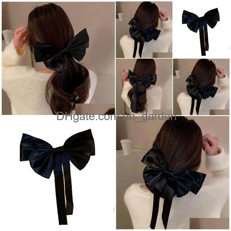 Hair Clips & Barrettes 2022 New Mori Hairdress Girl Black Big Bow Long Ribbon Hair Clips For Women Fashion Accessories Drop Dhgarden Dh6E7