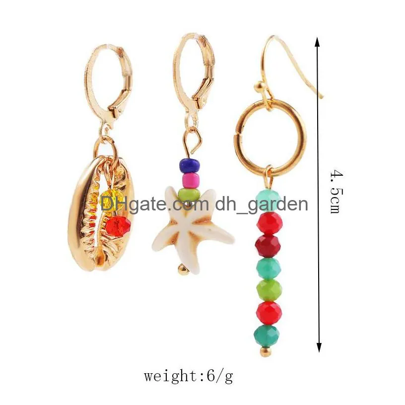 Dangle & Chandelier 3 Pcs/Set Female Boho Mticolor Crystal Beaded Drop Earrings For Women Girls Fashion Gold Metal Shell Sta Dhgarden Dh4Xk