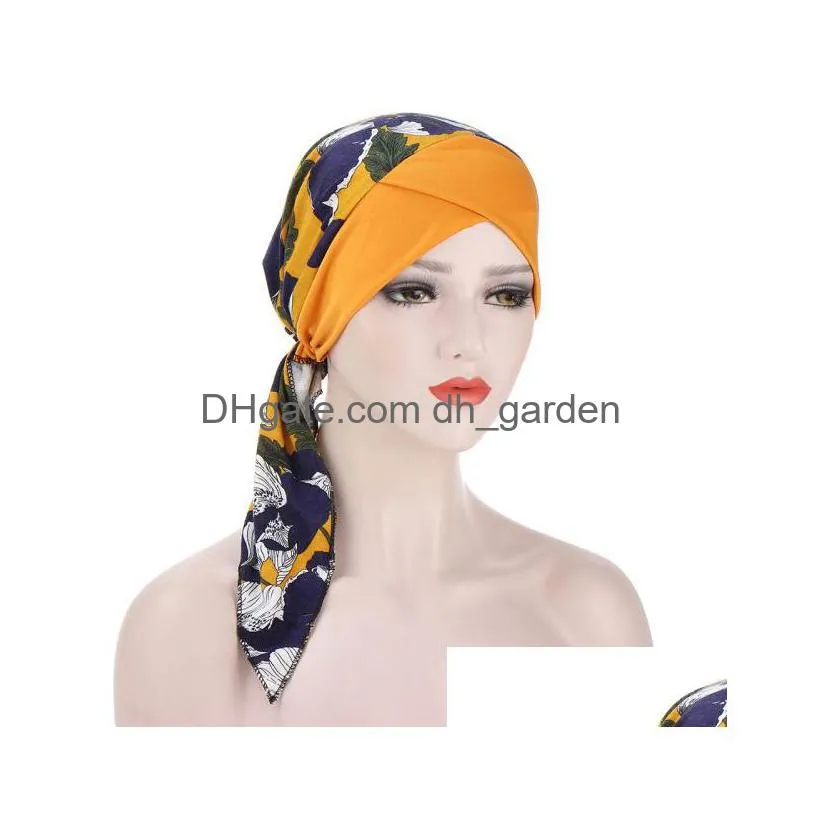 Beanie/Skull Caps 2022 New Women Muslim Fashion Hijab Cancer Chemo Flower Print Hat Turban Head Er Hair Loss Scarf Wrap Pre- Dhgarden Dhgbk