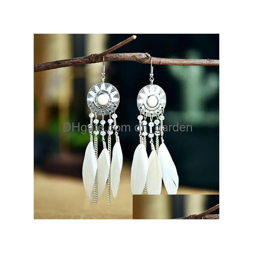 Dangle & Chandelier Personalized Long Tassel Feather Pearl Geometric Earrings Female Round Painting Oil Sun Ear Rings For La Dhgarden Dhvdz