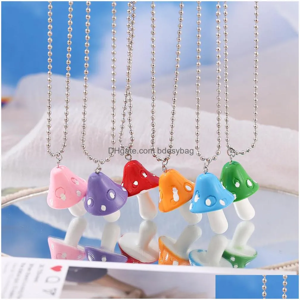 resin simulation mushroom pendant funny color mushroom necklace hip hop cool sweater chain