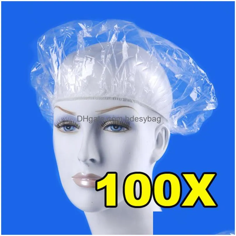 100pcs/lot disposable shower caps hat clear spa hair salon hotel oneoff bathing elastic bathroom products bath caps