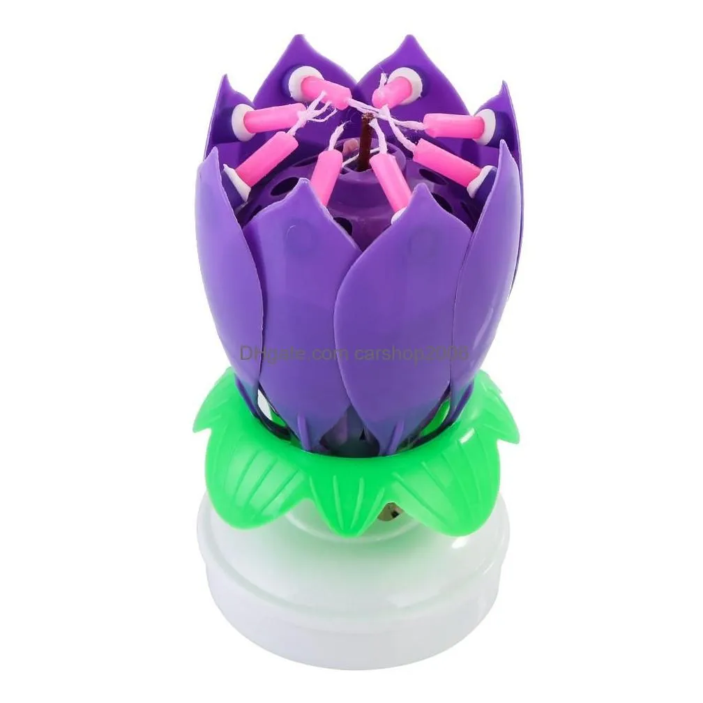 innovative party cake topper musical lotus flower rotating happy birthday candle w/ 8 small candles c19041901