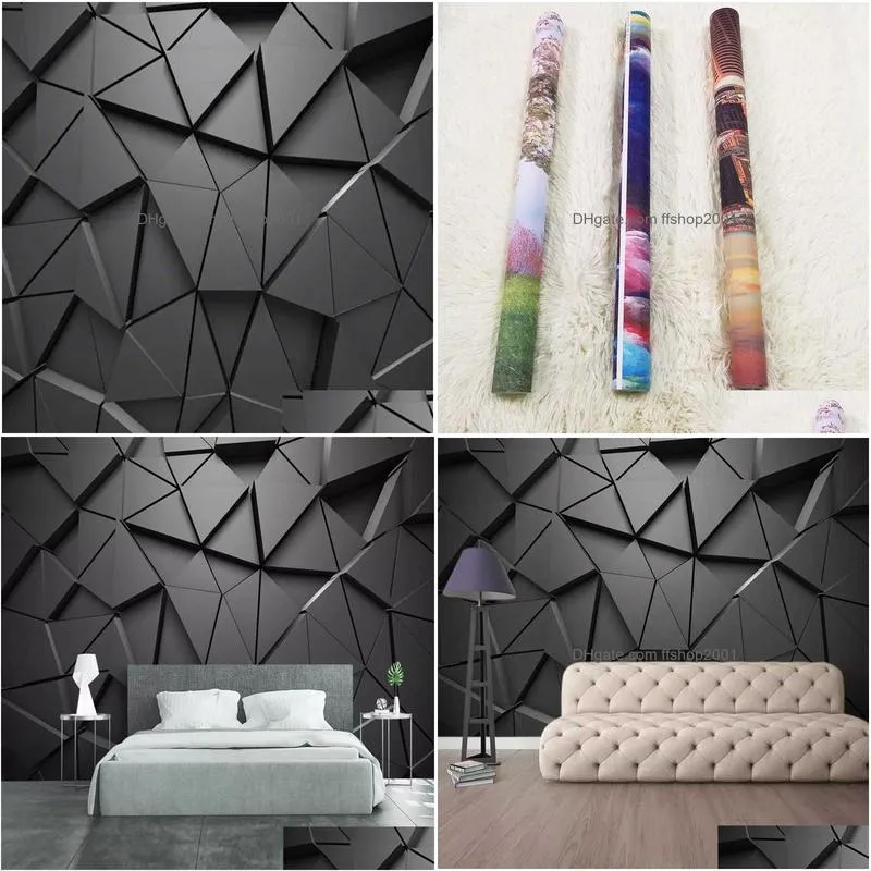 modern creative 3d geometric abstract gray triangle large mural 3d wallpaper living room tv wall home decor wall cloth 3d fresco