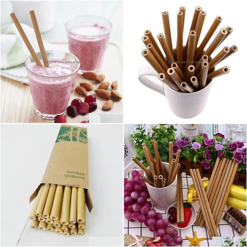 1 pcs bamboo disposable cups drinking straws reusable ecofriendly party kitchen for wholesale yellow