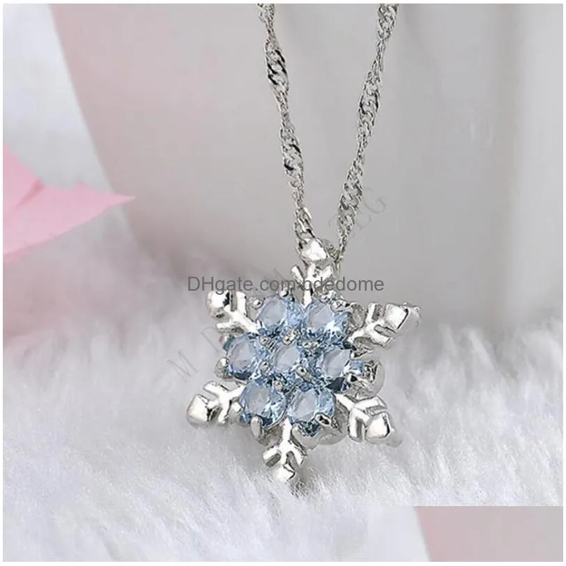 Fashion Jewelry Snowflake Pendant Necklaces Blue Crystal Frozen Flower Necklace Pendants With Drop Delivery Dh1Dv