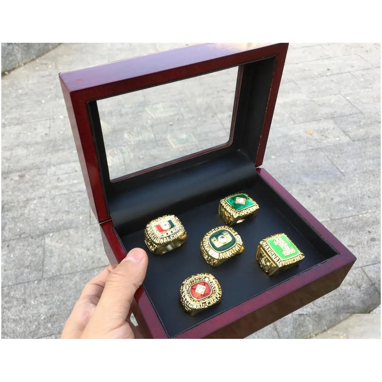 5 pcs 1983 1987 1989 1991 2001  hurricanes national championship ring set with wooden display box case fan gift 2019 drop