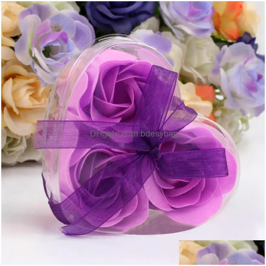 3pcs/set heartshaped rose soap flowers bath body soap romantic souvenirs valentines day gifts wedding favor party decor