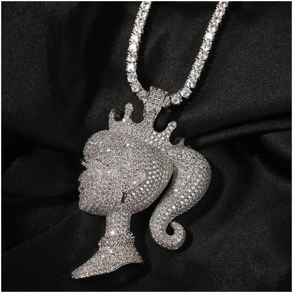 iced out crown doll pendant necklace fashion mens necklace hip hop silver gold necklaces jewelry