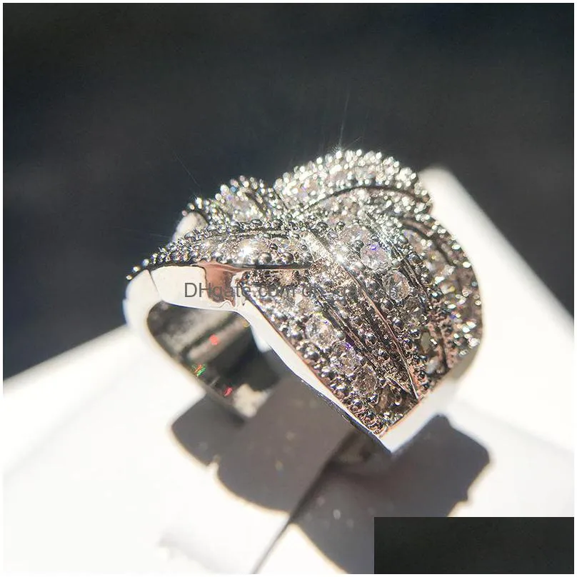 mens full diamond stones engagement ring jewelry high quality fashion crytal gems wedding rings for women