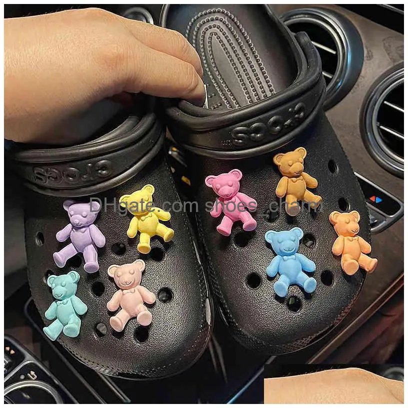 8 piece bears charms designer diy colorful animal shoes decaration accessories for croc jibs clogs kids boys girls gifts