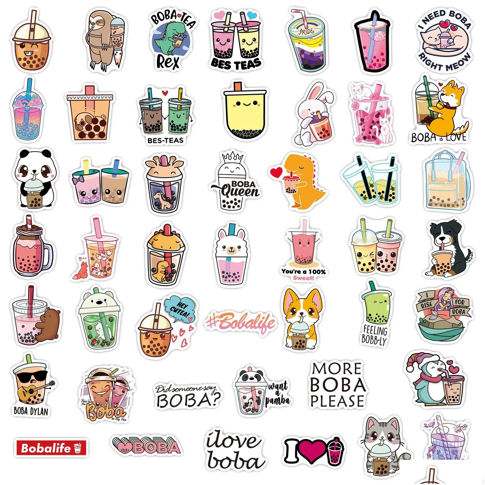 50pcs cute cartoon pearl milk tea stickers pack for girl boba bubble teas decal sticker to diy stationery luggage suitcase laptop guitar pc water