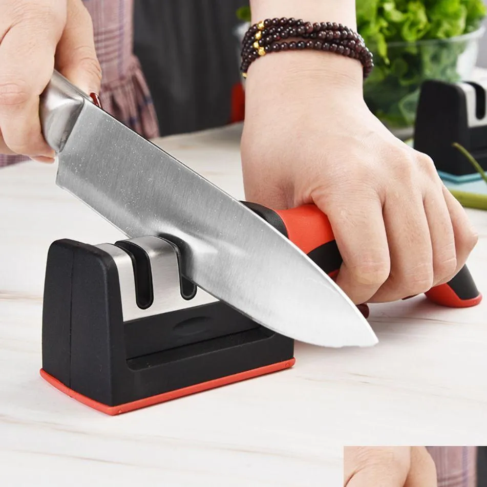 knife sharpener handheld multifunction 3 stages type quick sharpening tool with nonslip base kitchen knives accessories gadget gg02l