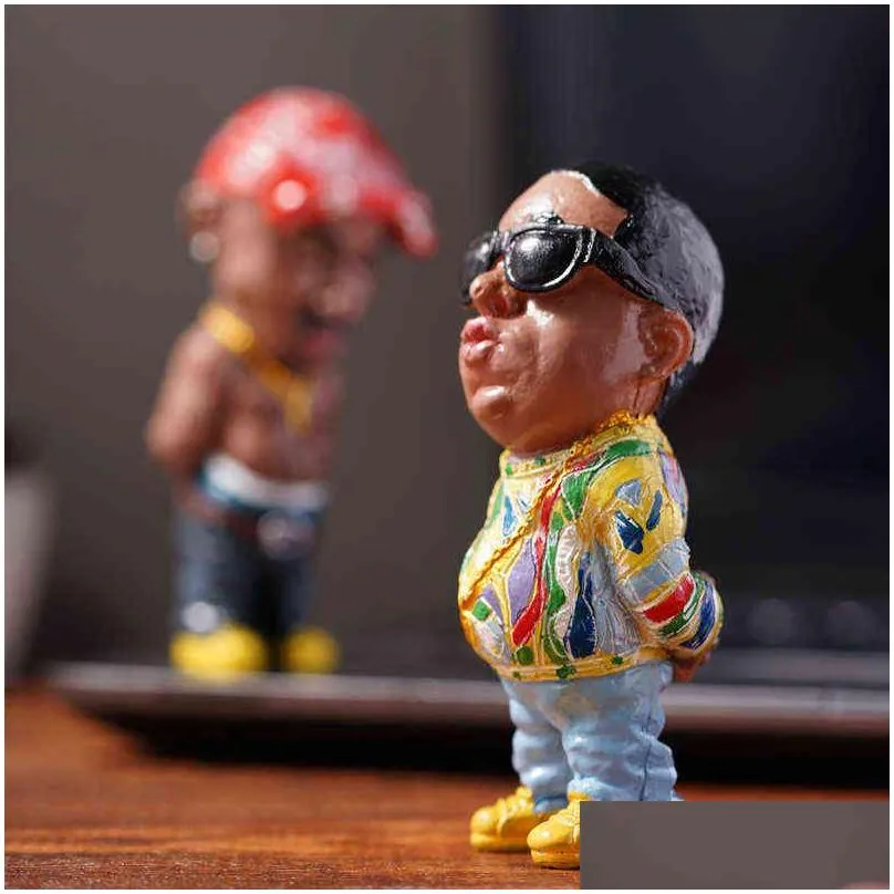mini resin ornaments hip hop funny rapper bro figurine set for home indoor outdoor sculptures decorations party 220115