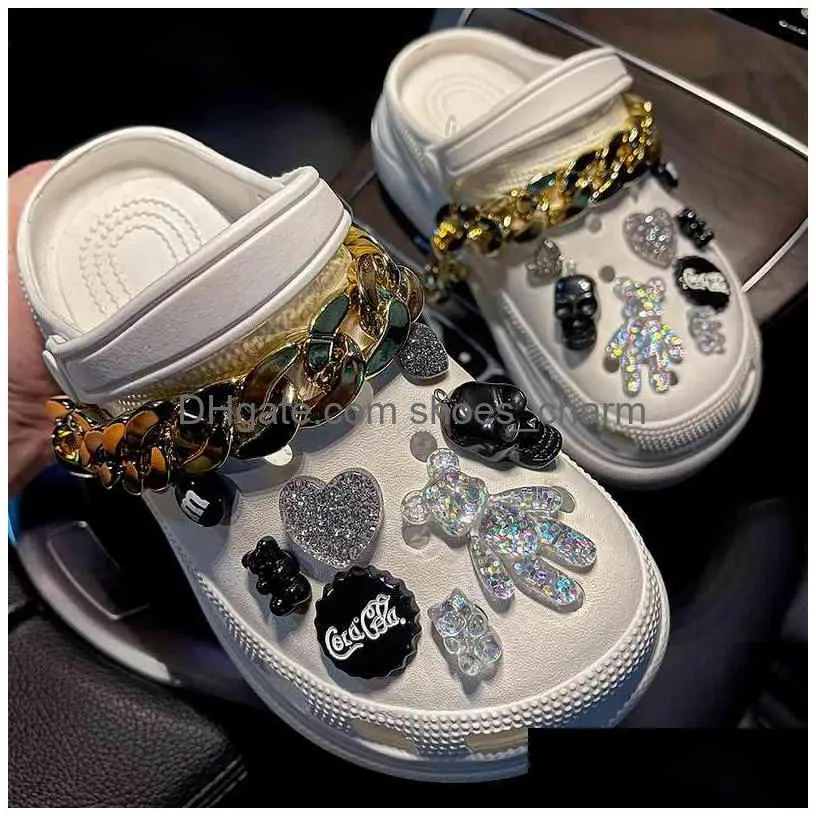 crocses charms designer diy magic color bear horror skeleton skull shoes decaration for croc jibz clogs boys women girls gifts