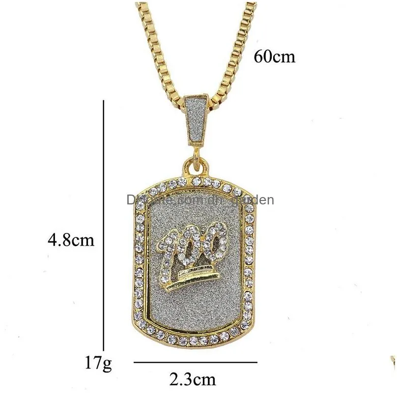 fashion mens hip hop necklace jewelry iced out dog tag pendant necklaces gold box chain