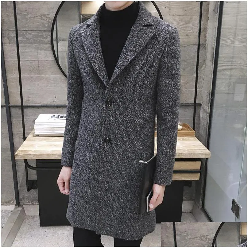 mens trench coats long jacket men korean woolen coat 5xl plus size slim fashion windbreaker outwear casaco masculino