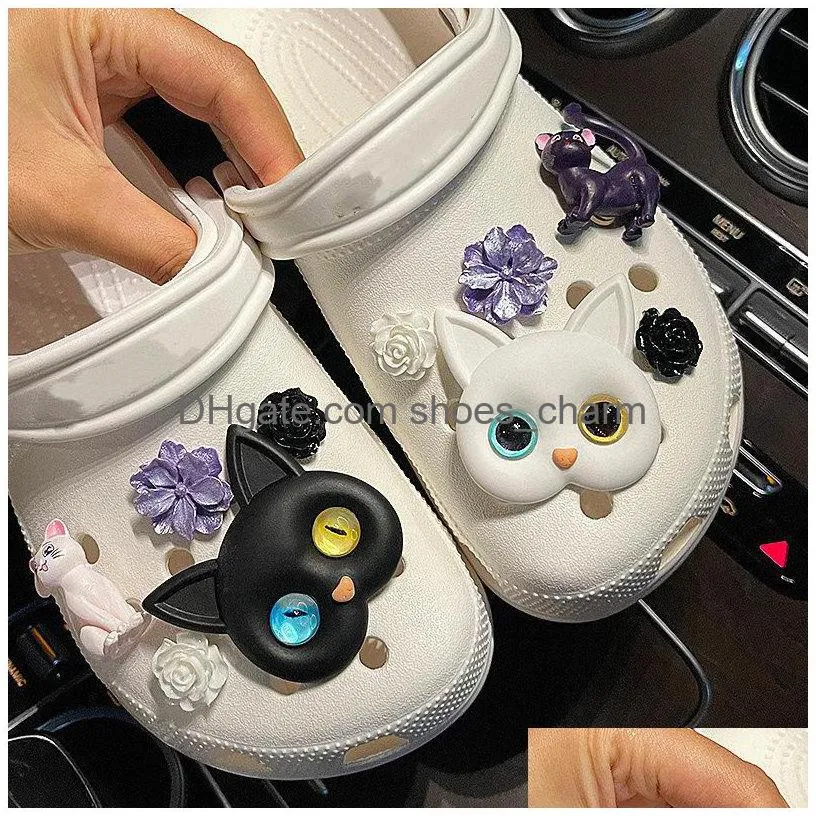 cute cat charms wristbands decoration party gifts girl pvc accessories shoe buckle xmas slipper fit croc backpack kids