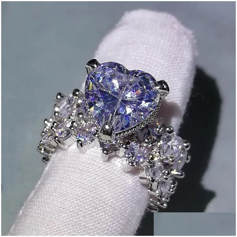luxury mens wedding rings fashion stones gemstone engagement ring for women full diamond heart ring jewelry 2 peice set